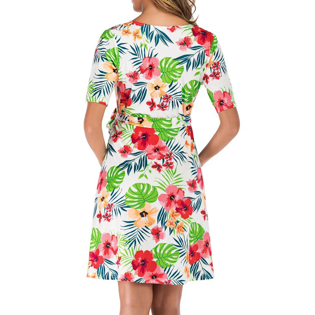 

Womens Maternity Elegant Print DressThree Quarter Sleeve Knit Maternity Dresses Breastfeeding Pregnant Mother Fashion Dress