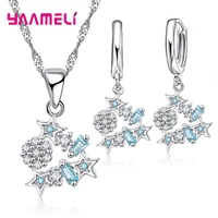lovely gift for friendship fine 925 sterling silver austrian crystal stars pendant necklace earrings chain wedding jewelry set