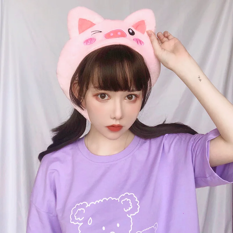 

Girls selling cute piggy headgear cute soft girl selfie plush headwear adult children's hats costumes festival performances
