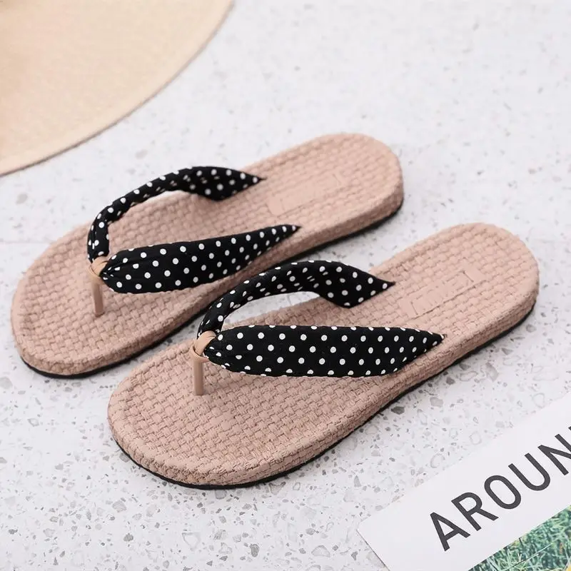 

New Summer Flax Home Slippers Women Sandals Beach Tropical Style Outdoor Flip Flops Non-slip Household Female Family Slippe