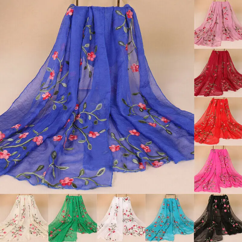 

Women Chiffon Long Scarf Muslim Embroidery Hijab Arab Shawl Headwear Fashion Hot