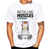 installing muscles bodybuilding unicorn weightlifting funny t shirt men new white casual homme short sleeve plus size tshirt
