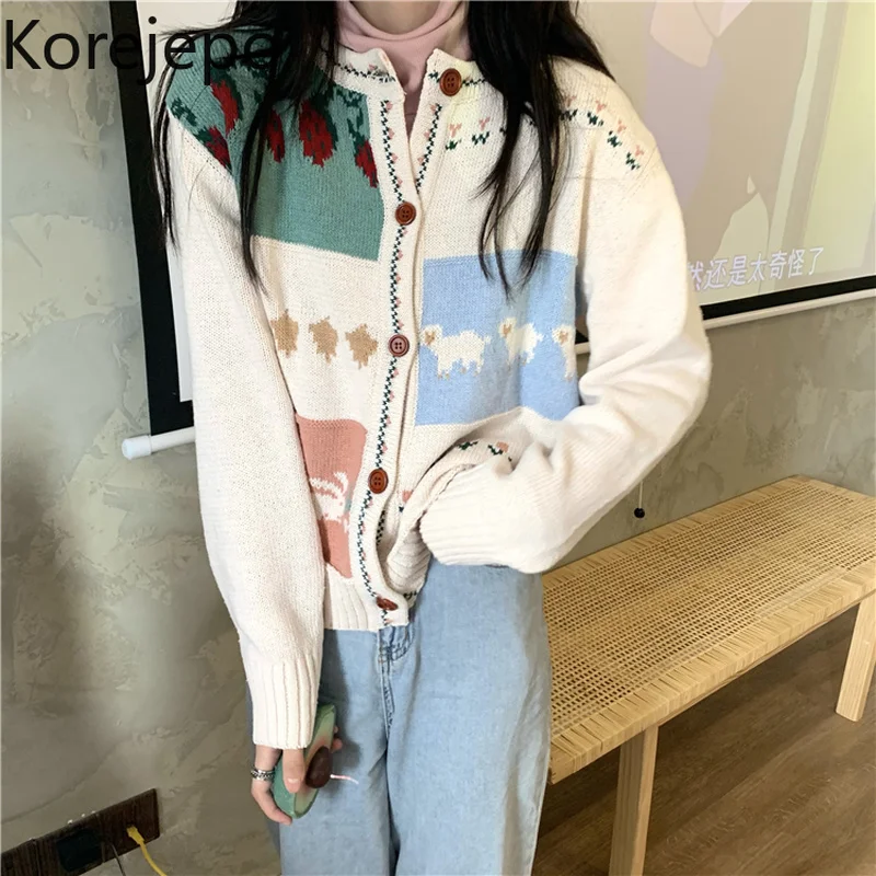 

Женский вязаный кардиган кореjepo, Осень-зима 2021, новый японский мягкий милый свитер в молочном стиле, куртка, топ с длинными рукавами и принто...