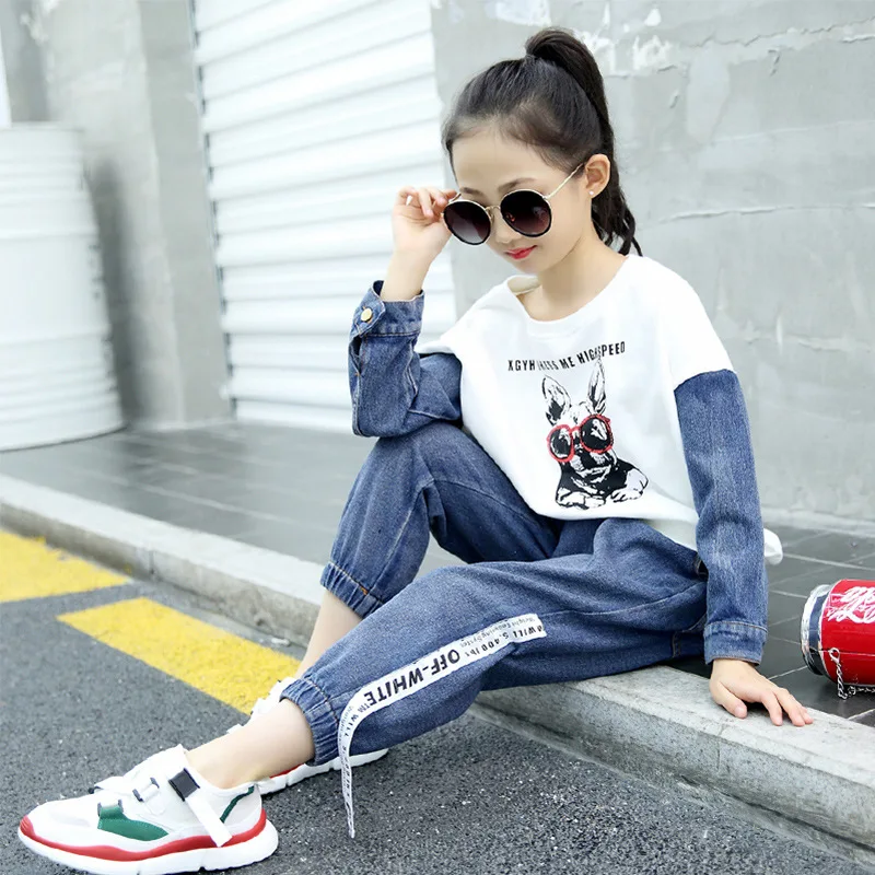 Демисезонный детский спортивный костюм для девочек детская одежда лоскутный