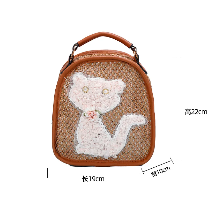 

Summer Cartoon PP Straw Mini Bag Women Girl Ins Woven PU Leather Backpack Handbag Beach Shoulder Crossbody Travel Leisure Bag