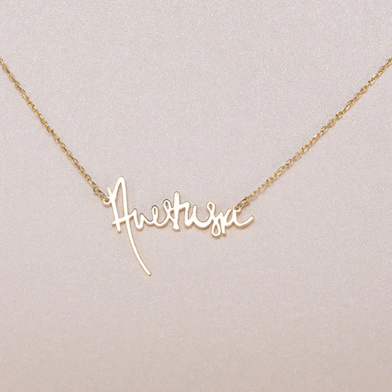 

Mini-World Personalized Custom Handwritten Name Necklace Art Signature Nameplate Necklace Unique Memorial Jewelry For Men Women