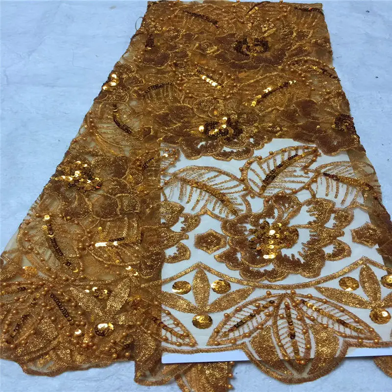 

African Lace Fabric 2019 High Quality lace French Mesh tulle Lace Fabric With Beads/Sequins Lace Fabric For Wedding Party