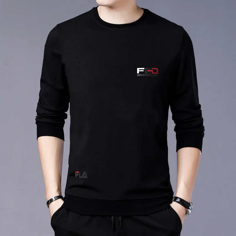 

00 new sweater men's round neck thin long sleeve black print slim bottomed shirt cotton long sleeve T-shirt for men