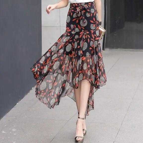 Летние короткие спереди длинные сзади Асимметричные шифоновые юбки с цветочным