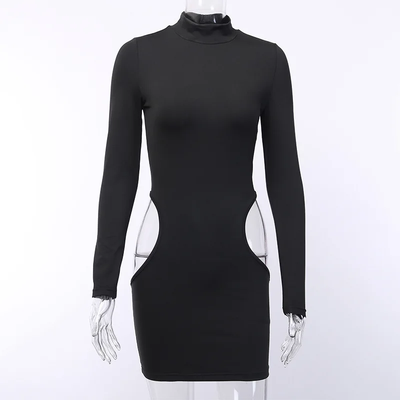 Однотонное сексуальное мини-платье с вырезами женское облегающее платье высоким