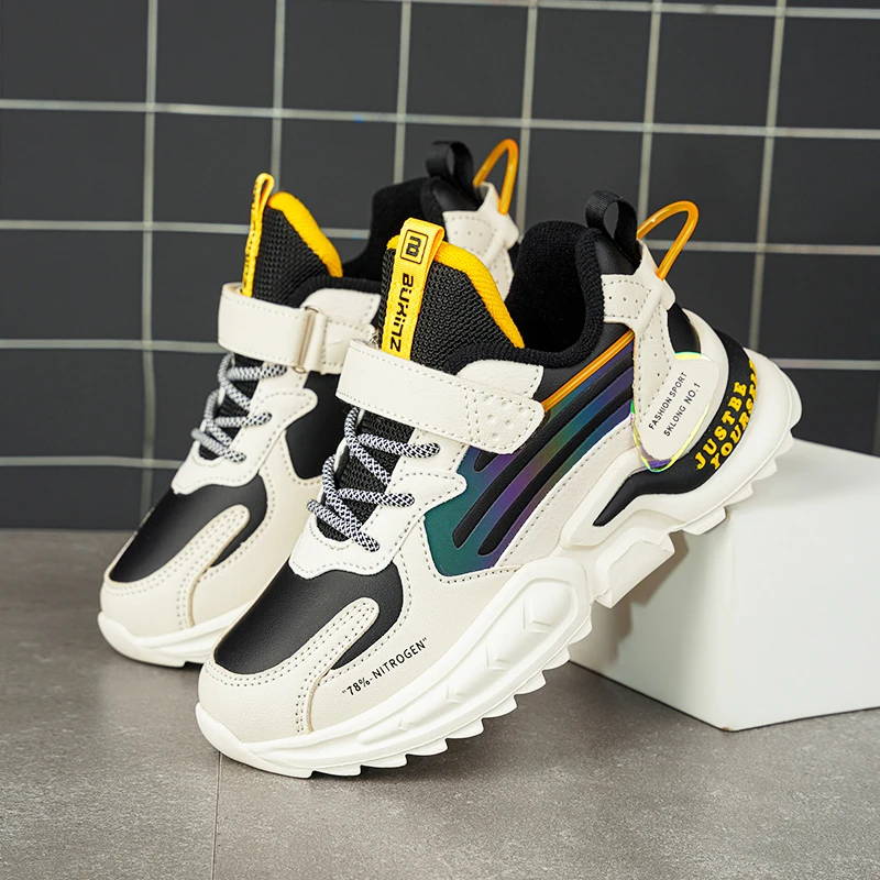 Zapatillas de deporte de cuero EVA para ni&ntilde;o, zapatos antideslizantes de fondo suave, informales, para correr, suministros de actividades al aire libre-1