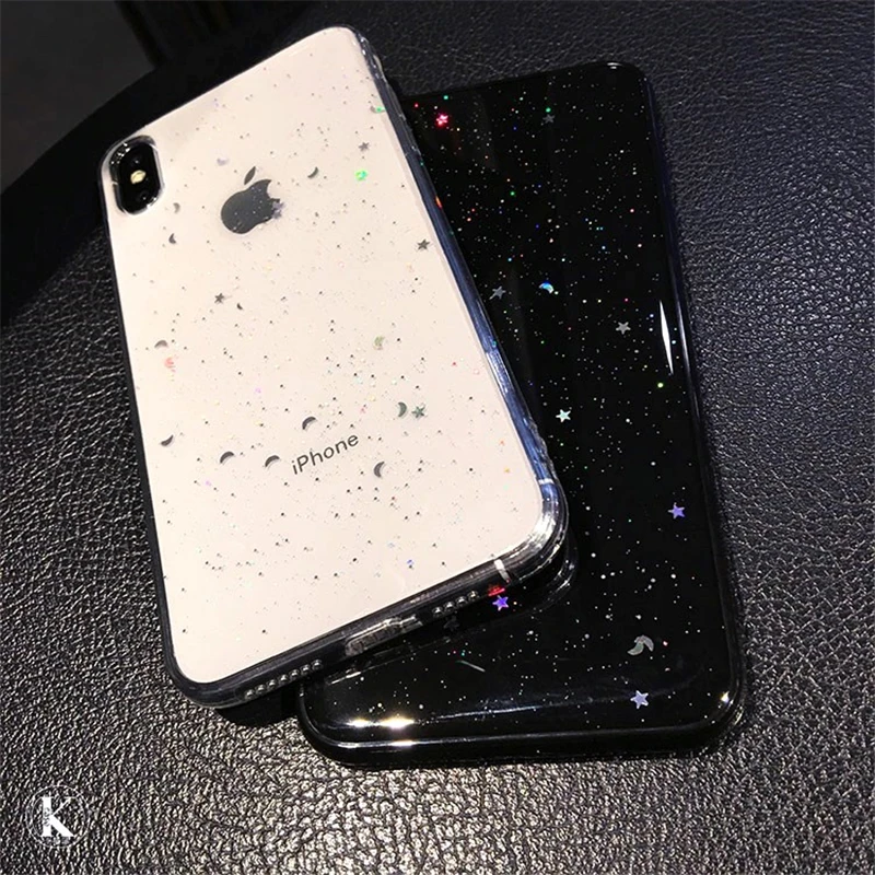 

Glitter Star Sequins Clear Phone Case For iPhone 11 Pro Max XS X XR 12 Mini 7 8 Plus 6S SE2020 Fashion Soft Silicone Bling Cover