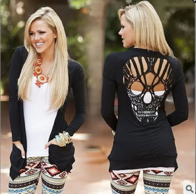 Back Skull Hollow Out Women Sweaters Long Sleeve Cardigans Spring Summer Thin Sexy Blusas Body Top Plus Size XXL |