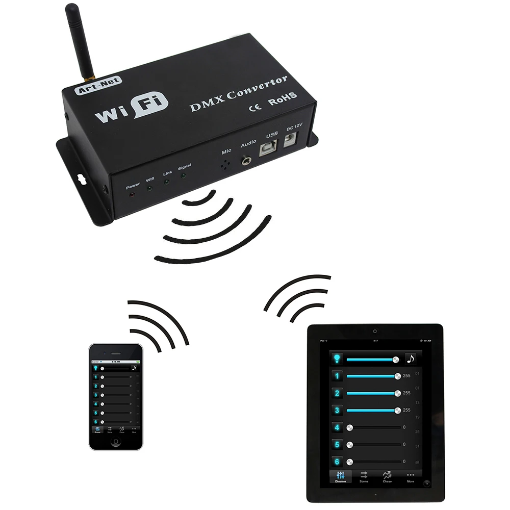 5 шт./лот WF310 DC12V DMX512 WIFI DMX контроллер Конвертор управляемый системой Android IOS с USB +