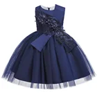 Детские вечерние платья с аппликацией темно-синего цвета, Короткие тюлевые платья для маленьких девочек, свадебные вечерние платья