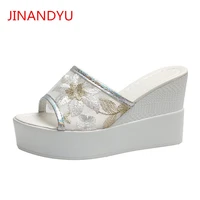 fashion summer slippers women wedges platform shoes black white pink high heels lace party shoes women sexy slippers sandals
