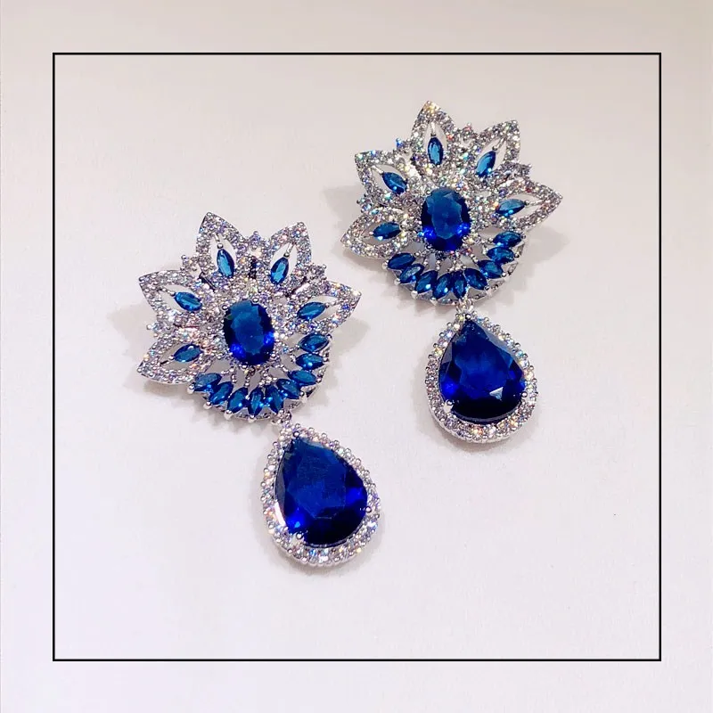 Серьги-капли для женщин, Серебро S925 пробы, хорошее ювелирное изделие, сапфировые серьги-капли, Свадебные Роскошные серьги - Цвет камня: 006