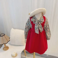 girls floral bowknot top and strap skirt two piece set toddler girl fall clothes 2021 girls clothing set toddler girl clothes