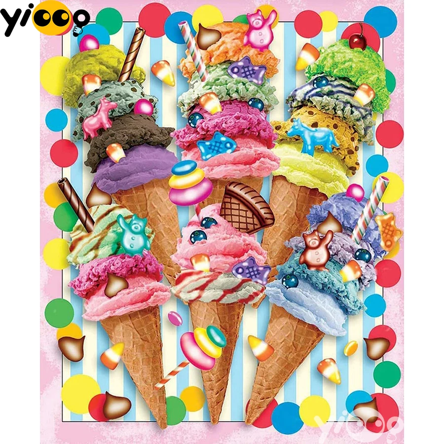 

Квадратная/круглая Алмазная вышивка, красочное мороженое 5D, бриллиантовая фотография, подарок для домашнего декора AX3048