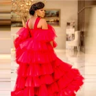 Красное африканское шикарное Тюлевое платье для фотосъемки, пышное Тюлевое платье для женщин, вечернее фатиновое платье, фатиновое платье с пышными рукавами