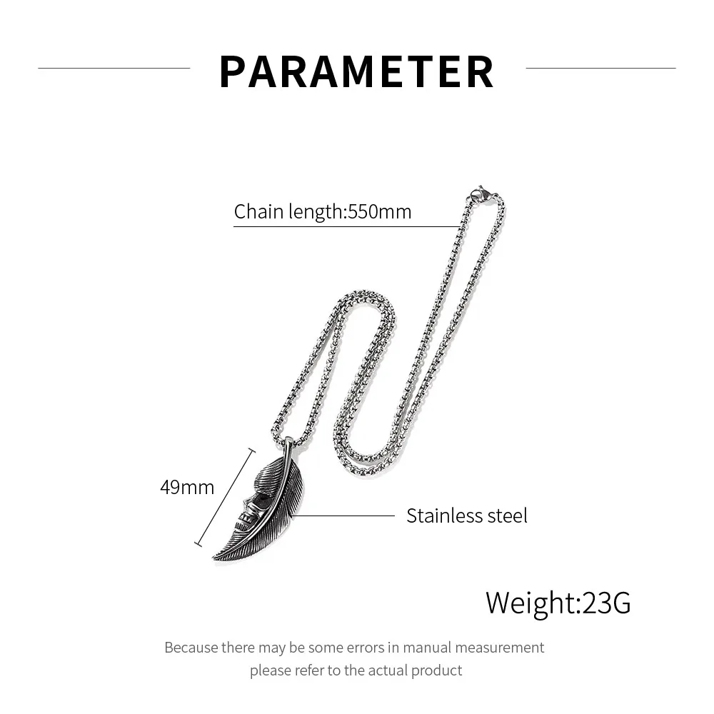 

Cross-Border Popular Creative Skull Leaf Pendant Men's Titanium Steel Necklace