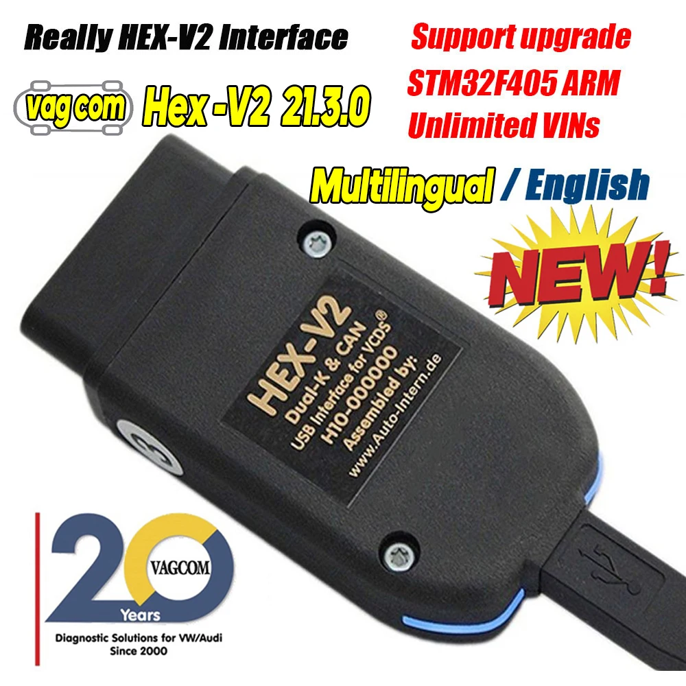 

2021 Really Hex-v2 VAGCOM 21.3 VAG COM 20.12 VCDSCAN HEX V2 USB Interface FOR VW AUDI Skoda Seat Multilingual/English STM32F405