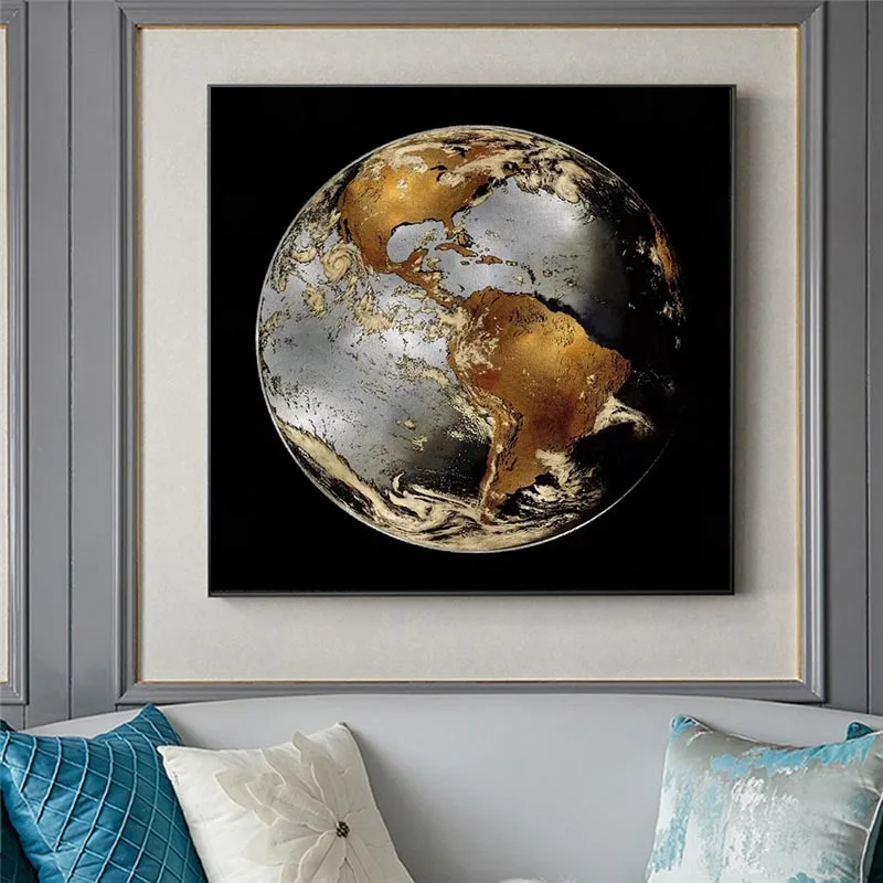 Абстрактная Картина на холсте земля лунный свет стене карта мира настенный