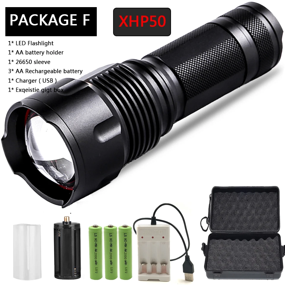 Cree XHP70 XHP50 XM-L2 U3 XM-L T6 светодиодный вспышка светильник Водонепроницаемый фонарь с приближением, Мощность 26650 18650 14500 АА перезаряжаемая батарея светильник - Испускаемый цвет: Package F