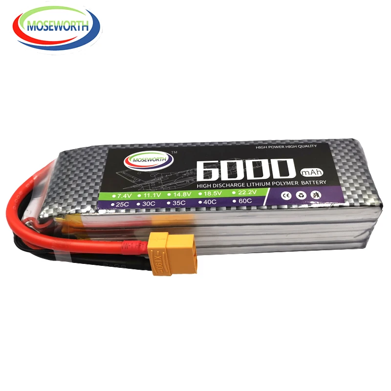 

MOSEWORTH Battery 4S 14.8V 6000mAh 30C RC LiPo Battery For RC Airplane Quadcopter Drone Car RC Batteries Lithium Polymer 4S 6Ah