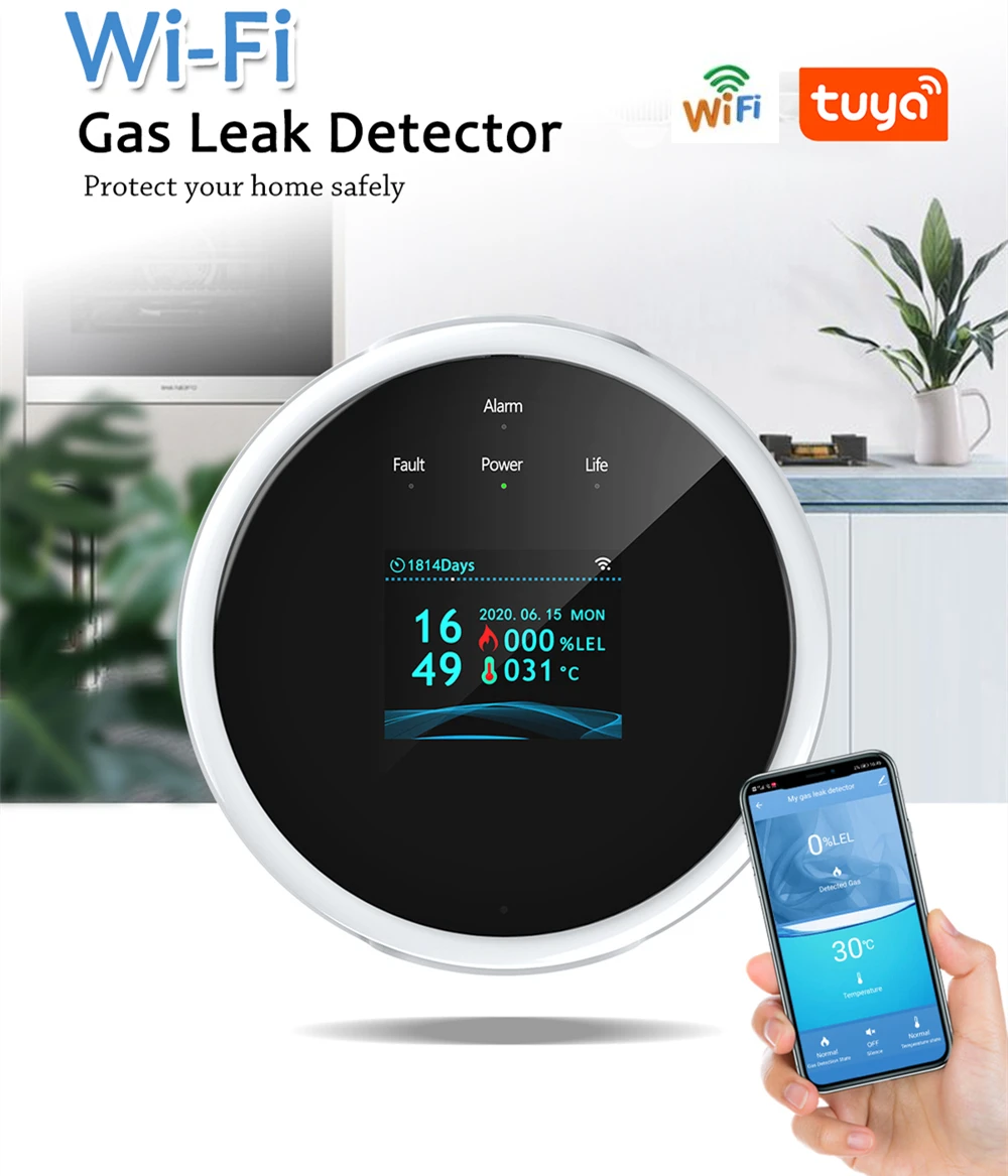 

WiFi Tuya Gas Leakage Sensor Alarm System Everything for Home and Kitchen Smartlife Smokehouse Temperature Natural Gas Detector