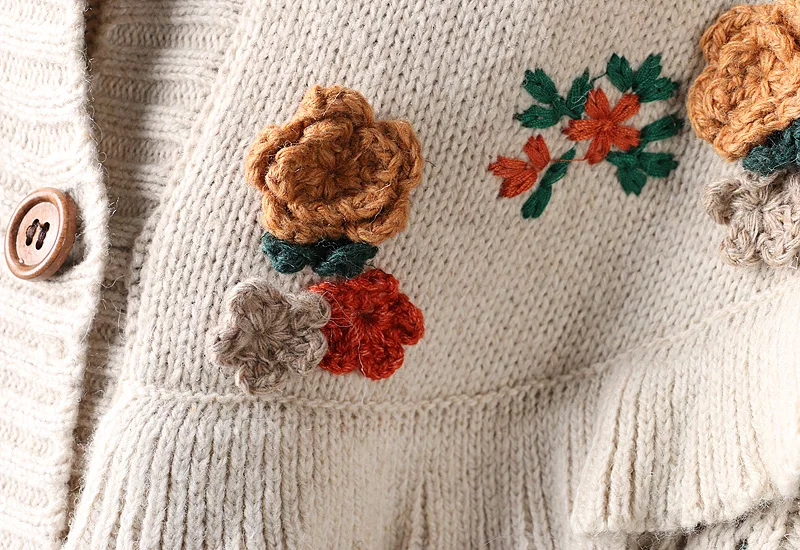 Женский шерстяной кардиган с цветочной вышивкой свободный трикотажный в стиле