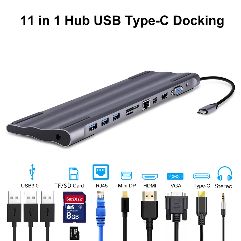 Тип c док-станция алюминий 11 в 1 к HDMI кард-ридер RJ45 PD для зарядного устройства Аудио MacBook samsung Galaxy usb c концентратор