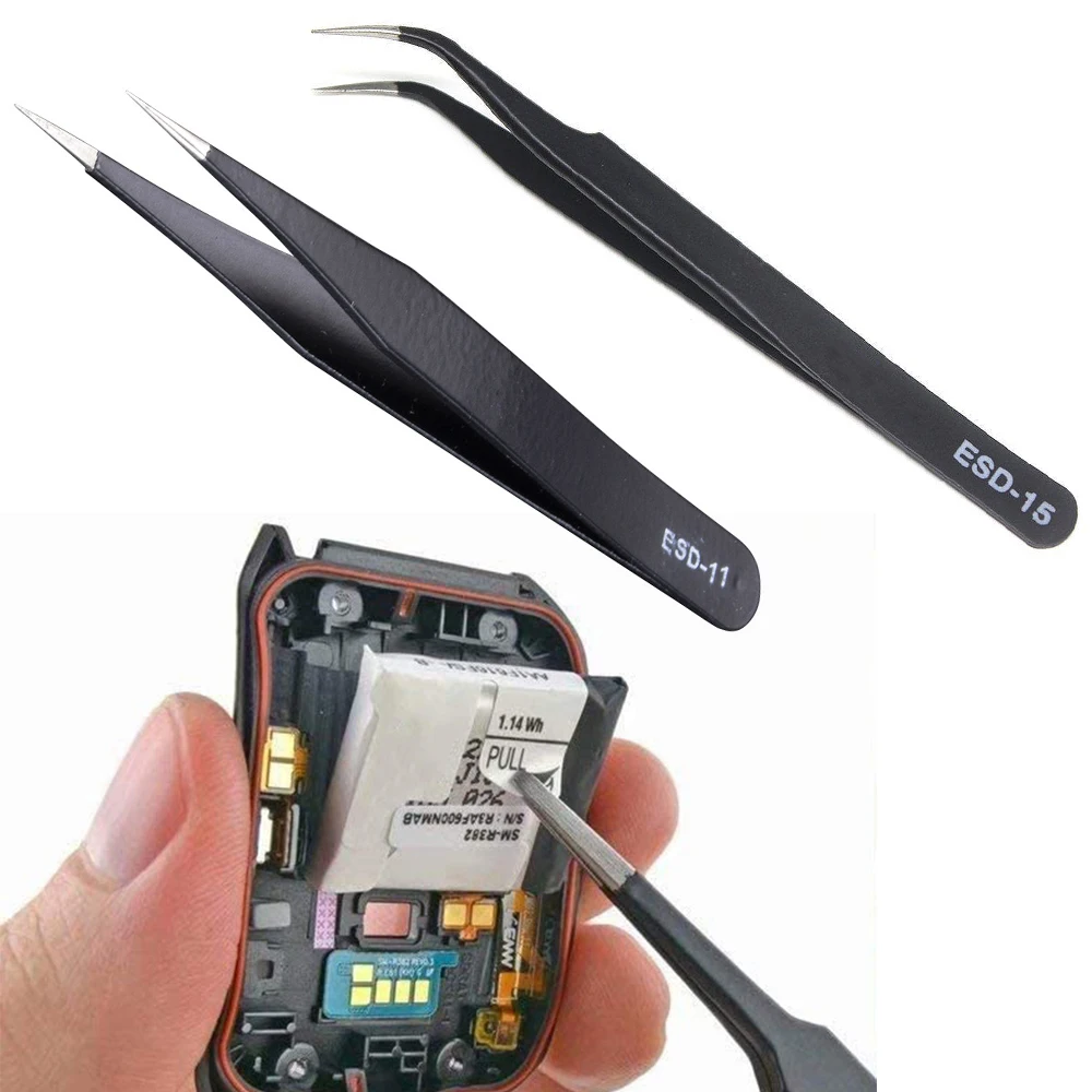 

Anti-Static Precision Tweezers Stainless Steel Strong ESD Tweezer Curved Straight Tweezers Electronics Repair Tools For Stickers