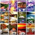 Алмазная живопись Huacan сделай сам, вышивка крестиком в виде лебедя, побережья, с изображением животных, озера, пейзажа, мозаика, декор для комнаты