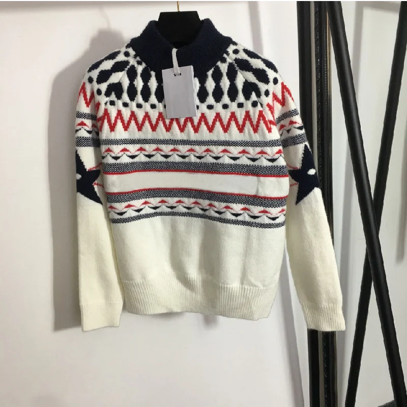 

2021 Роскошный дизайнерский женский новый свитер с винтажным узором жаккардовый шерстяной свитер с буквенным принтом свитер с воротником-ст...