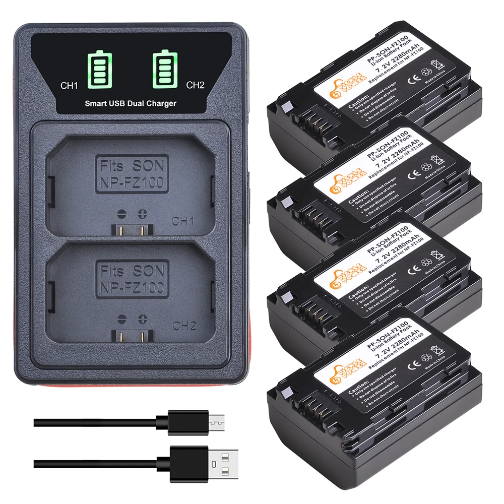 

Аккумулятор NPFZ100 со светодиодным индикатором, встроенный USB, двойное зарядное устройство для Sony, NP-FZ100, Alpha, A9, A9R, A9S, A7R, III, A7, III, NP-FZ100