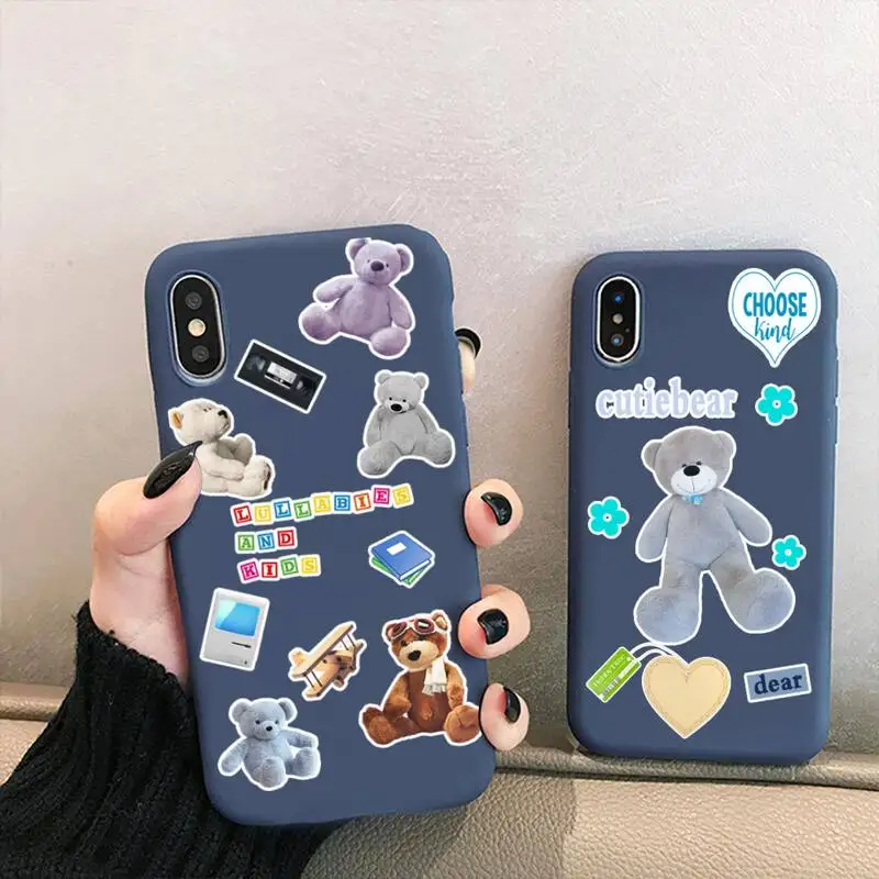 

INS Cute Cartoon Graffiti Bear Korean Candy Color blue Soft Silicone Phone Case for iPhone 12 mini 11 Pro XS MAX X XR 7 8 6 Plus