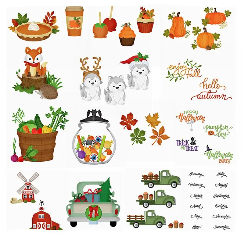 autumn fall harvest season food cake animals leaves house car letter sentence metal cutting dies make stencils decorate cards free global shipping