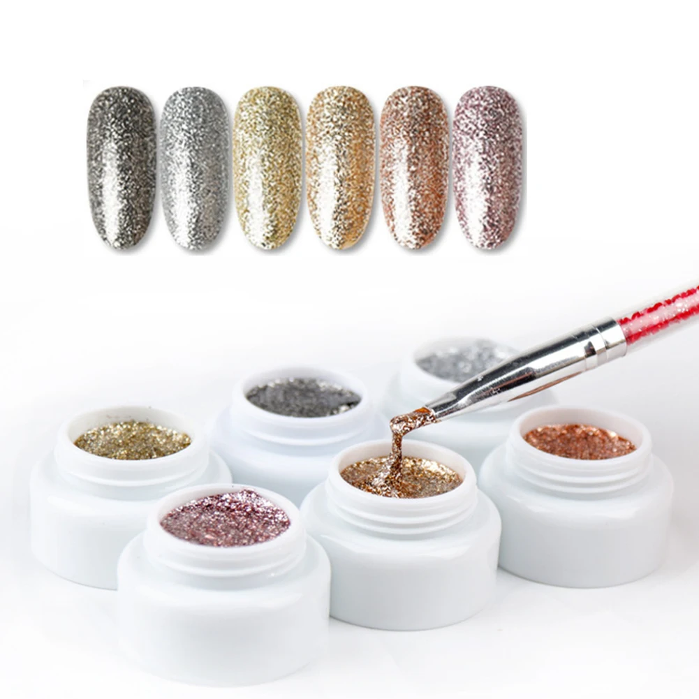 

6 Color/Set Nail Art Gold Silver And Platinum Drawable Line Painted Nail Glue Creative Line Manicure UV Nail Gel Tool