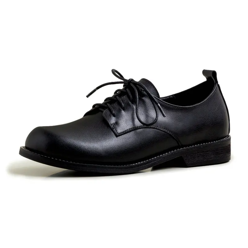 

Retro Women Genuine Leather Thick Heels Pumps Prom Shoes Woman Leather Corss-tied Rome Style Pumps Women Shoes