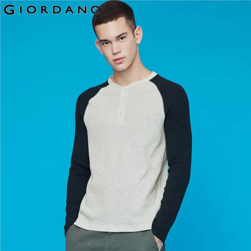 Giordano Мужская футболка с горлышком и вафельным воротником, Camiseta Masculina, контрастный цвет, легкая Толстая Мягкая футболка Poleras Hombre 01029796