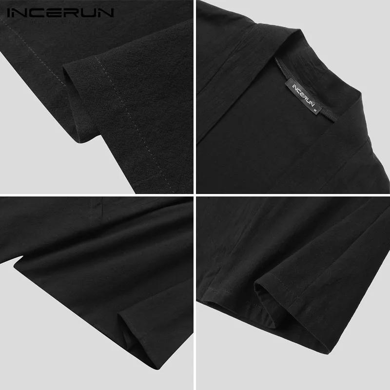 

INCERUN Fashion Men Trench Solid Coats Open Stitch Long Sleeve 2021 Casual Japanese Kimono Streetwear Cotton Outerwear Cardigan