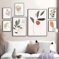 abstract flower woman face line orange wall art canvas painting for living room home decor nordic posters prints wall pictures