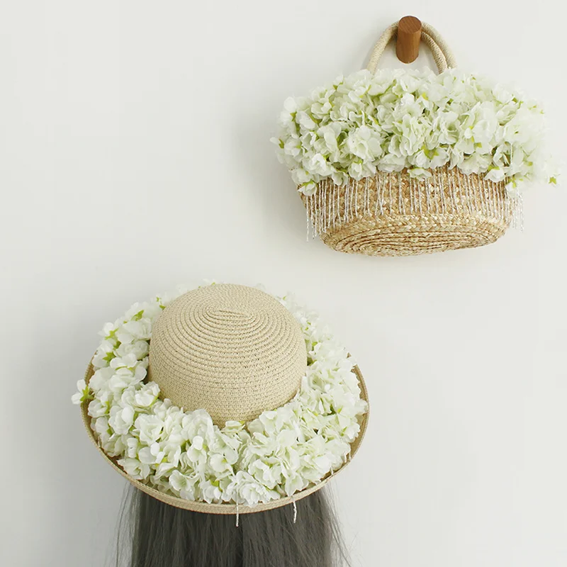 

Handmade Holiday Straw Bag Women Fashion Beaded Tassel Woven Basket Luxury Handbags Flowers Women handbags Designer With Sun Hat
