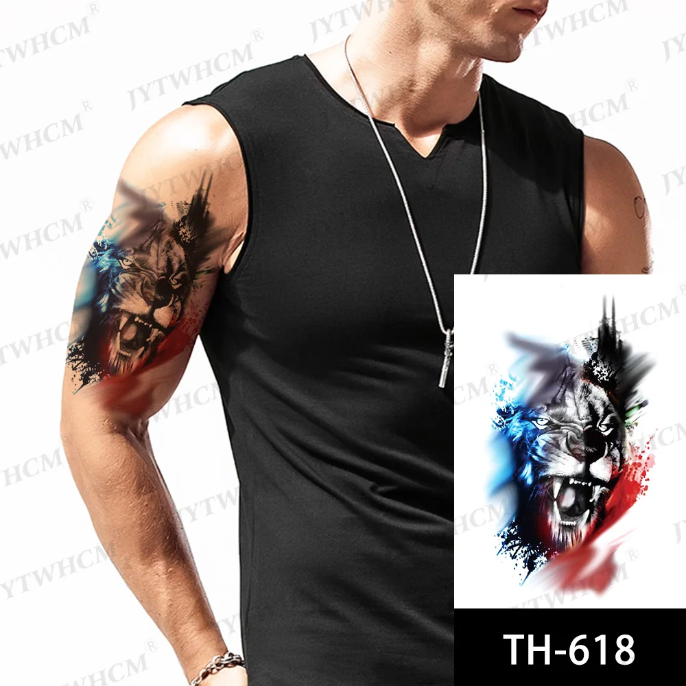 Водостойкие временные тату-наклейки тигр Лев кои Скорпион тату для мужчин