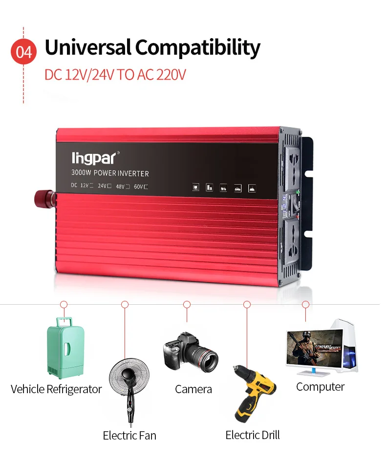 Lingpar Power Inverter 2200W 12 220 V Voltage Transformer DC To AC 12V To 220V Dual Socket Modified Sine Wave Charger Converter