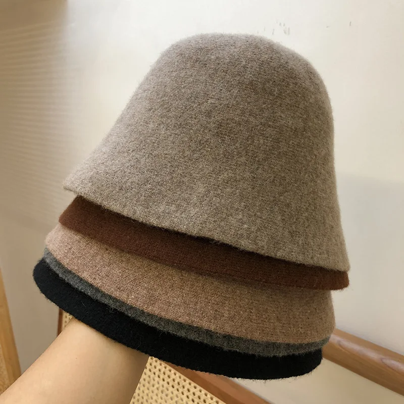 

шапка Japanese 100% Woolen Warm Bucket Hat For Women's Felt Retro Dome Wool Hat Female Fashion British Style Panama Cap