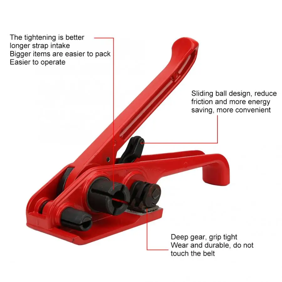 

Manual PP/PET Strap Strapping Tool Red Packing Machine Set for 12~19mm Strap Strapping Machine