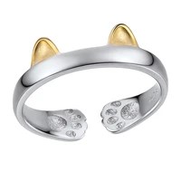 gift women cat ring 925 sterling silver 18k gold plated cat on the moon cute wrap ring adjustable cp514