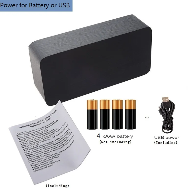 Деревянные настольные часы с питанием от USB/AAA цифровые светодиодные электронные